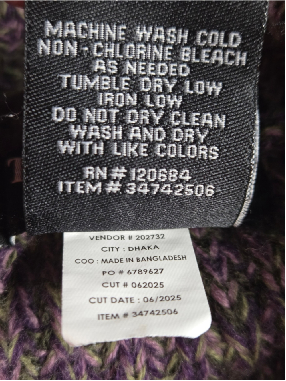 Cozy Hooded Zip-Front Cardigan Sweater - Purple/Gray - Picture 4 of 4